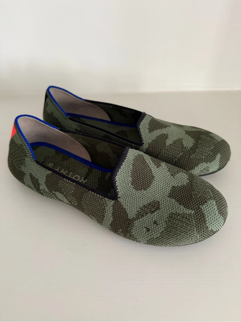 Kids Rothy's Olive Green Camo Knit Slip-Ons